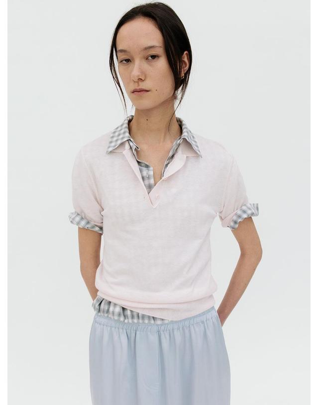 르비에르 COTTON SILK BLEND COLLAR KNIT (LIGHT PINK) 착용컷