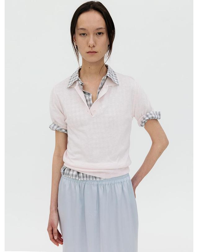 르비에르 COTTON SILK BLEND COLLAR KNIT (LIGHT PINK) 착용컷