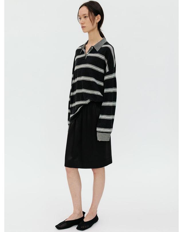 르비에르 VISCOSE SATIN BANDING SKIRT (BLACK) 착용컷