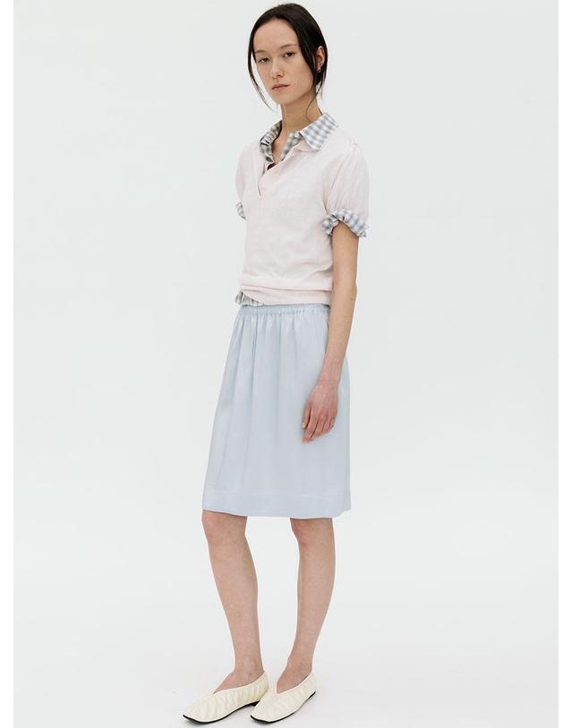 르비에르 VISCOSE SATIN BANDING SKIRT (LIGHT BLUE) 착용컷