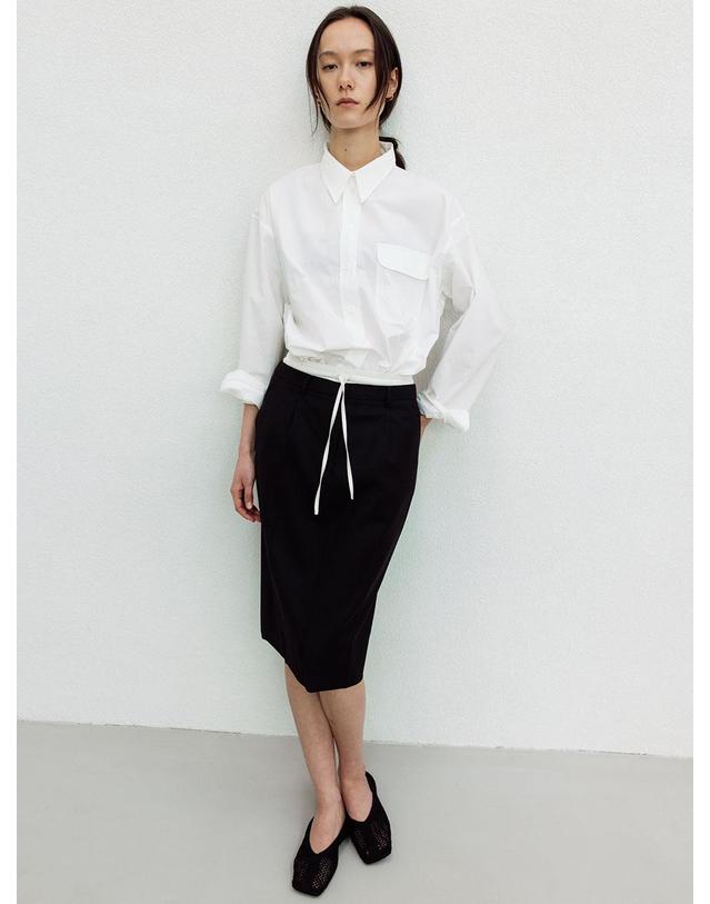 르비에르 SATIN CONTRAST MIDI SKIRT (BLACK) 착용컷