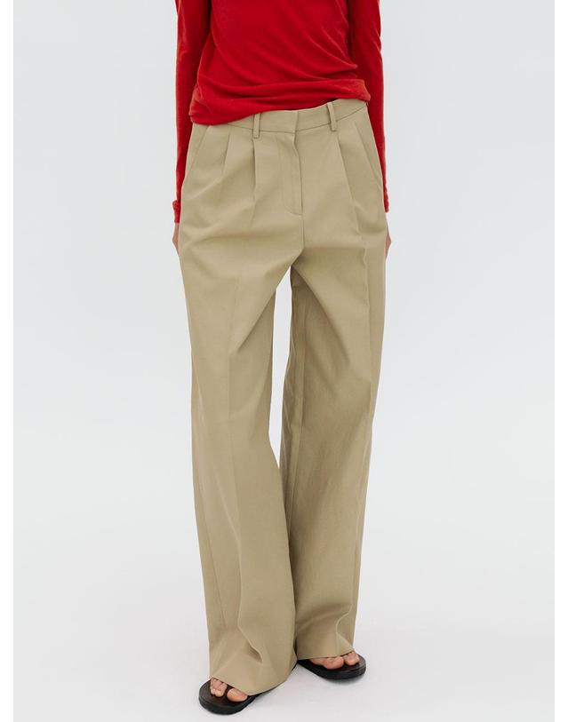 르비에르 COTTON TWO TUCK WIDE PANTS (BEIGE) 착용컷