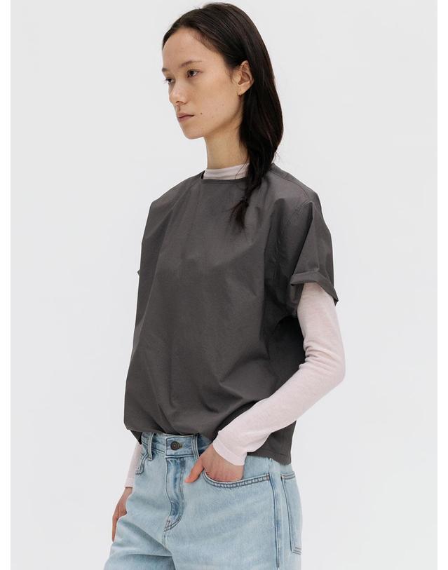 르비에르 COTTON ROUND NECK TOP (CHARCOAL) 착용컷
