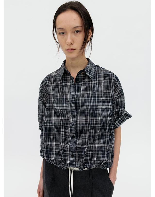 르비에르 CHECK BLOUSON SHORT SLEEVE SHIRT (NAVY) 착용컷