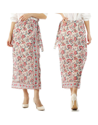 루이스미샤 25인치 럭키찬스 LUCINA 랩 롱 스커트 WRTS23L0176 CREAMINDIANFLOWERS