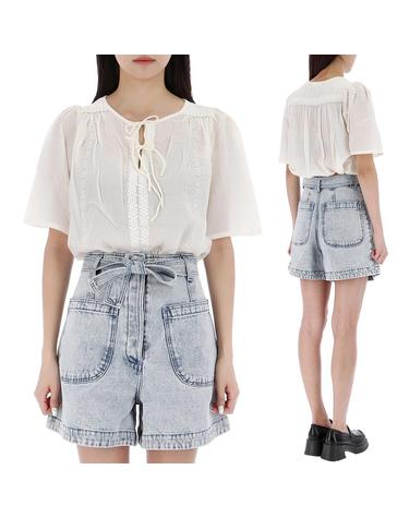 루이스미샤 44사이즈 럭키찬스 MARINE 마린 반팔 블라우스 WRIS23B0243 OFFWHITE