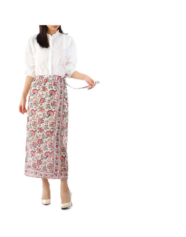루이스미샤 루이스미샤 25인치 럭키찬스 LUCINA 랩 롱 스커트 WRTS23L0176 CREAMINDIANFLOWERS 착용컷