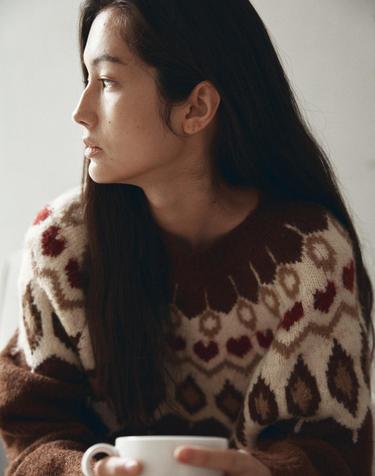 KN4277 래글런 자카드 니트_Brown
