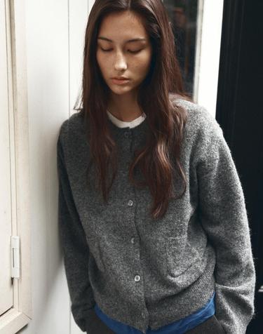 KN4272 울 블렌드 헤어리 카디건_Melange gray