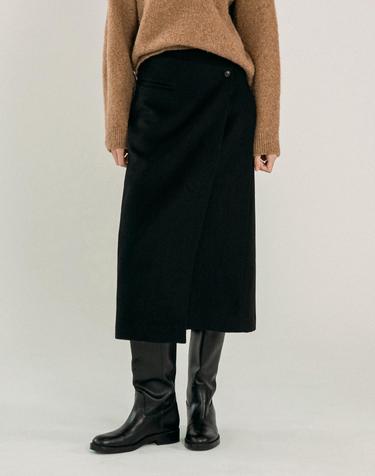 P3276 울 블렌드 랩 스커트_Black