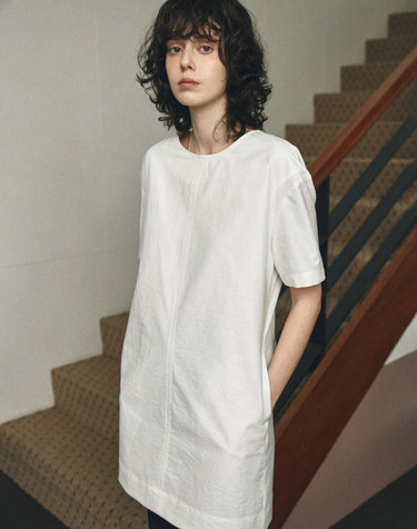 A3568 절개 미니 원피스_White