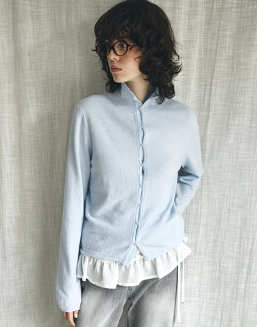 KN4282 울 블렌드 하이넥 카디건_Powder blue
