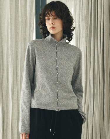 KN4282 울 블렌드 하이넥 카디건_Melange gray
