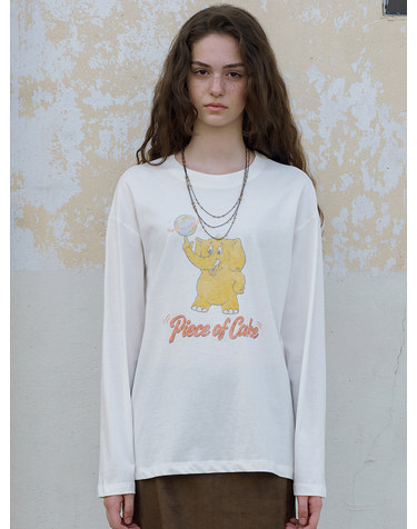 A3636 Retro elephant 롱 슬리브_White
