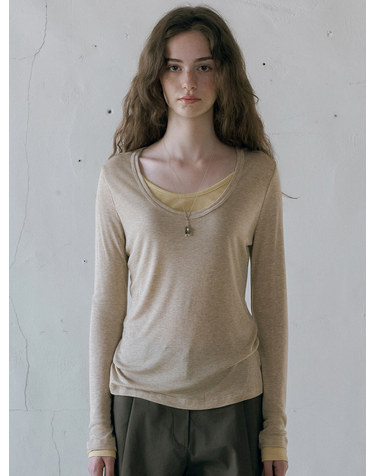A3634 레이어드 U넥 티셔츠_Beige