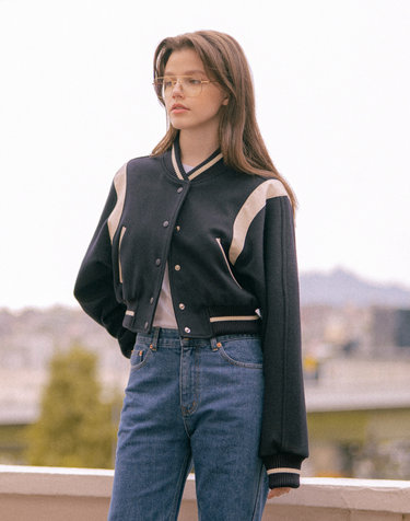 O3707 Irish crop varsity jacket_Deep navy