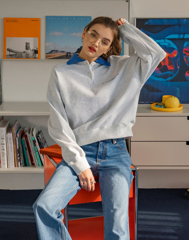A3400 Color scheme polo sweat shirt_Melange white