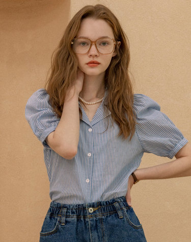 A3416 Princess hole shirt_Blue stripe