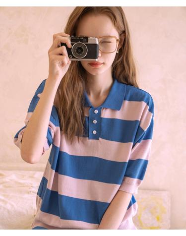 A3421 Bigfoot collar knit_Baby blue/Pale pink