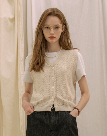 A3424 Resort net vest_Light beige