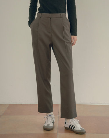 P3176 Wool one-tuck tapered slacks_Brown