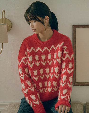 KN4240 Flower hairy wool knit_Red