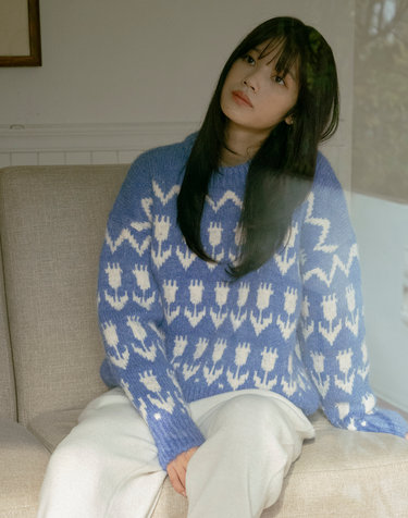 KN4240 Flower hairy wool knit_Blue