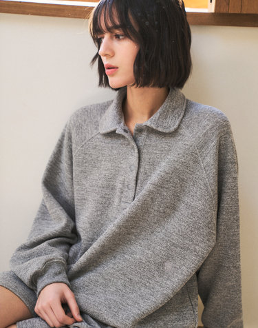 A3473 하울 칼라 스웨트 셔츠_Melange gray