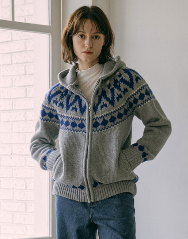 KN4242 Nordic knit hood zip-up_Gray