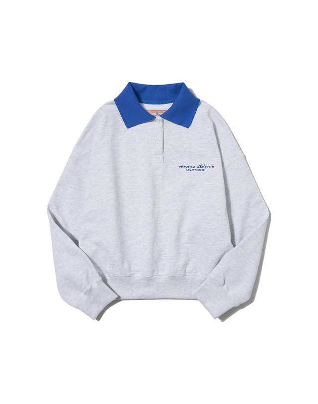 반원아틀리에 A3400 Color scheme polo sweat shirt_Melange white 착용컷