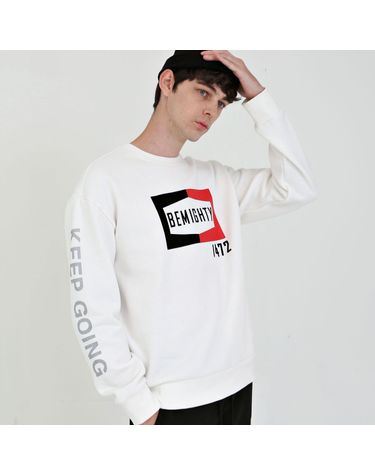 엠블럼 프린트 오버핏 기모 맨투맨 화이트