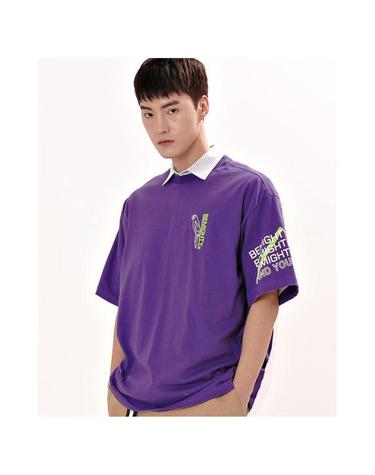 앵무새 캐릭터 칼라포인트 티셔츠 바이올렛