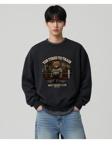 피곤한 복싱 베어 오바핏 특양면 스웨트셔츠