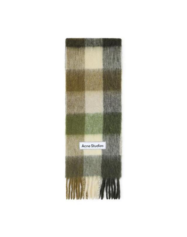 아크네 스튜디오 [해외직구] 26FW 아크네 스튜디오 모헤어 체크 머플러 CA0084 DXY KHAKI CREAM DARK GREEN 착용컷