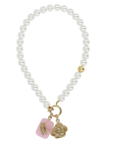 [해외직구] 26SS 카사블랑카 목걸이 팬던트 A SS26 JW 395 01BRASS PEARL QUARTZ White
