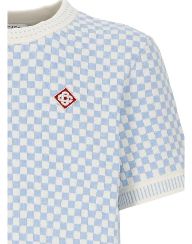 카사블랑카 [해외직구] 26FW 카사블랑카 반팔 티셔츠 MAW26KW147201COTTON BLEND BLUE WHTIE 착용컷