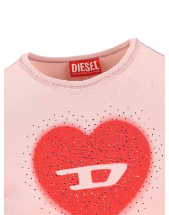 디젤 [해외직구] 26SS 디젤 Slim heart print 티셔츠 A209800QHHA33L NUDE NEUTRALS 착용컷