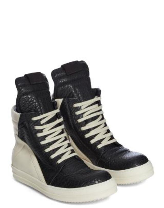 릭오웬스 [해외직구] 26FW 릭 오웬스 타워 지오바스켓 레더 하이탑 스니커즈 RU02F4894LBBLCO 9111 BLACK MILK 착용컷