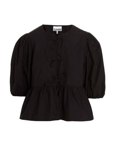 [해외직구] 26SS 가니 코튼 포플린 페플럼 타이 블라우스 F7364099 BLACK