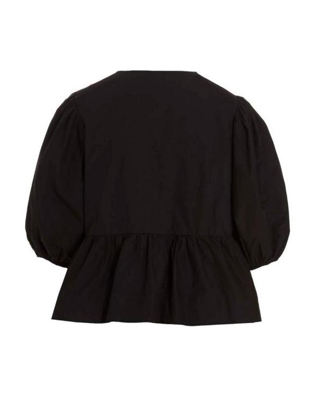 가니 [해외직구] 26SS 가니 코튼 포플린 페플럼 타이 블라우스 F7364099 BLACK 착용컷