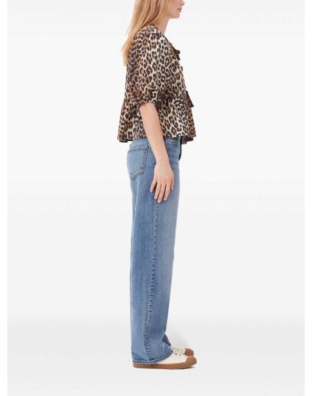 가니 [해외직구] 26SS 가니 레오파드 코튼 포플린 페플럼 타이 블라우스 F9116943 ANIMAL PRINT 착용컷
