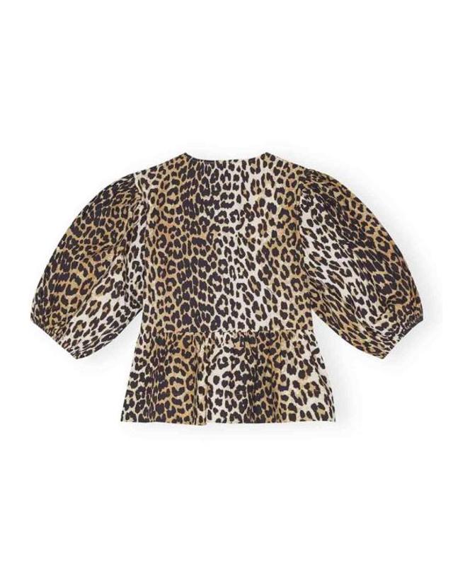 가니 [해외직구] 26SS 가니 레오파드 코튼 포플린 페플럼 타이 블라우스 F9116943 ANIMAL PRINT 착용컷