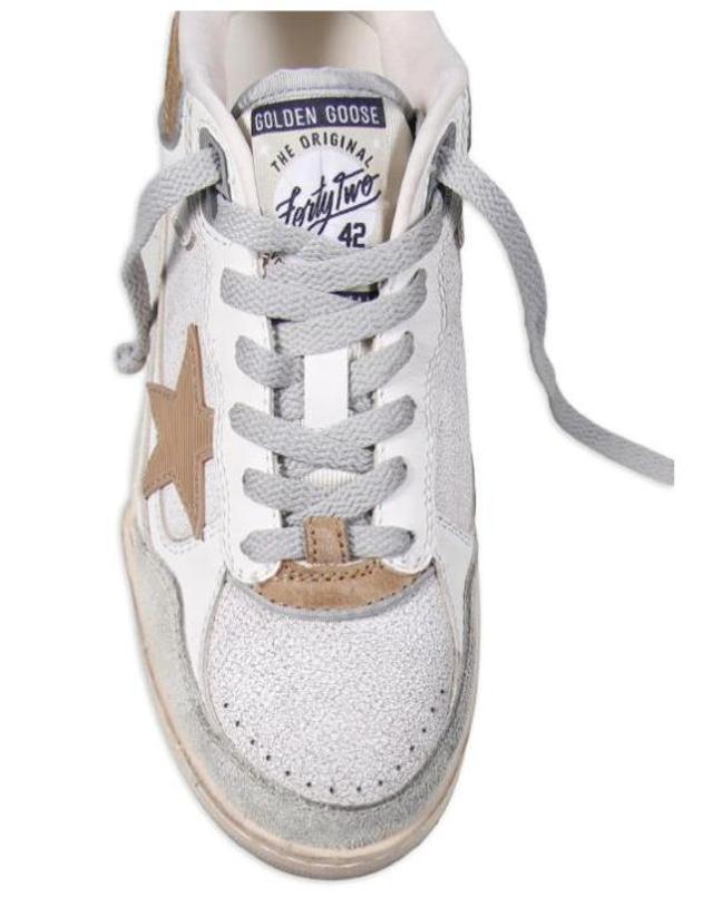 골든구스 [해외직구] 26SS 골든구스 포티 2 스니커즈 GWF00630F007957 11981 WHITE BEIGE TABACCO 착용컷
