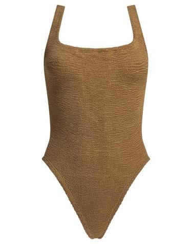 [해외직구] 26SS 훈자 지 원피스 수영복 SQUARE NECK SWIMMETALLIC CRINKLEMETALLIC COCOA Brown