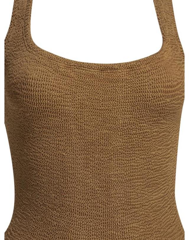 훈자 지 [해외직구] 26SS 훈자 지 원피스 수영복 SQUARE NECK SWIMMETALLIC CRINKLEMETALLIC COCOA Brown 착용컷