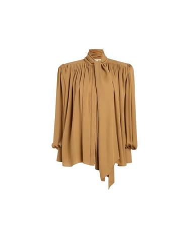 [해외직구] 26SS 케이트 발리 하이넥 타이 퍼프 슬리브 실크 조지 블라우스 2460338 W338 980 BROWN