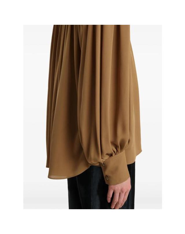 카이트 [해외직구] 26SS 케이트 발리 하이넥 타이 퍼프 슬리브 실크 조지 블라우스 2460338 W338 980 BROWN 착용컷