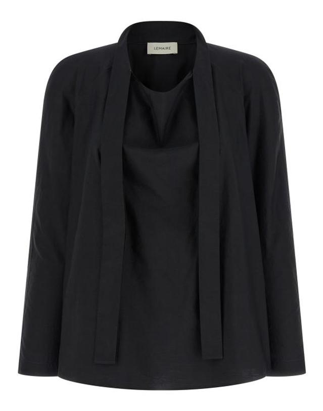 르메르 [해외직구] 26FW 르메르 워시드 코튼 실크 애스콧 블라우스 SH1218LF1500BK998 Black 착용컷
