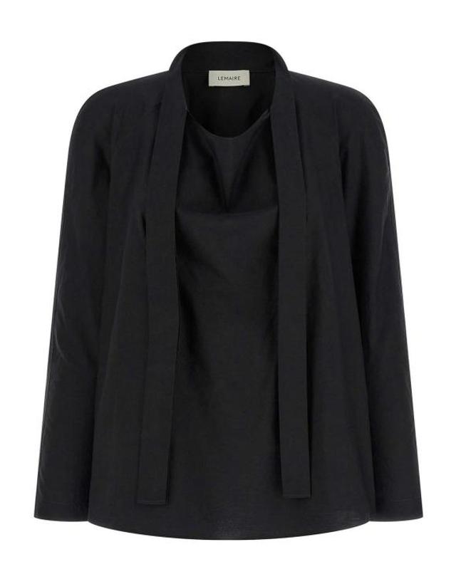르메르 [해외직구] 26SS 르메르 워시드 코튼 실크 애스콧 블라우스 SH1218LF1500BK998 착용컷