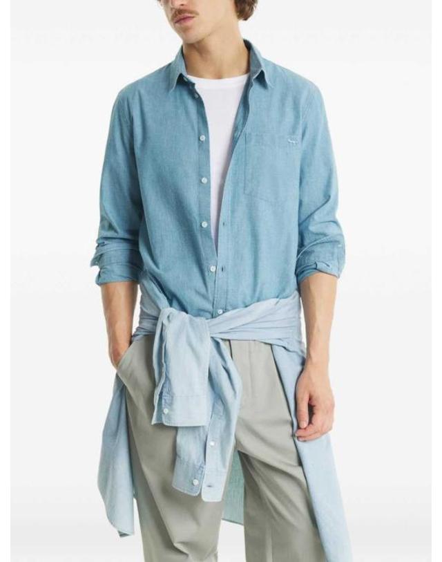 메종 키츠네 [해외직구] 26SS 메종키츠네 데님 셔츠 QM00426WC50060434 Light Blue 착용컷